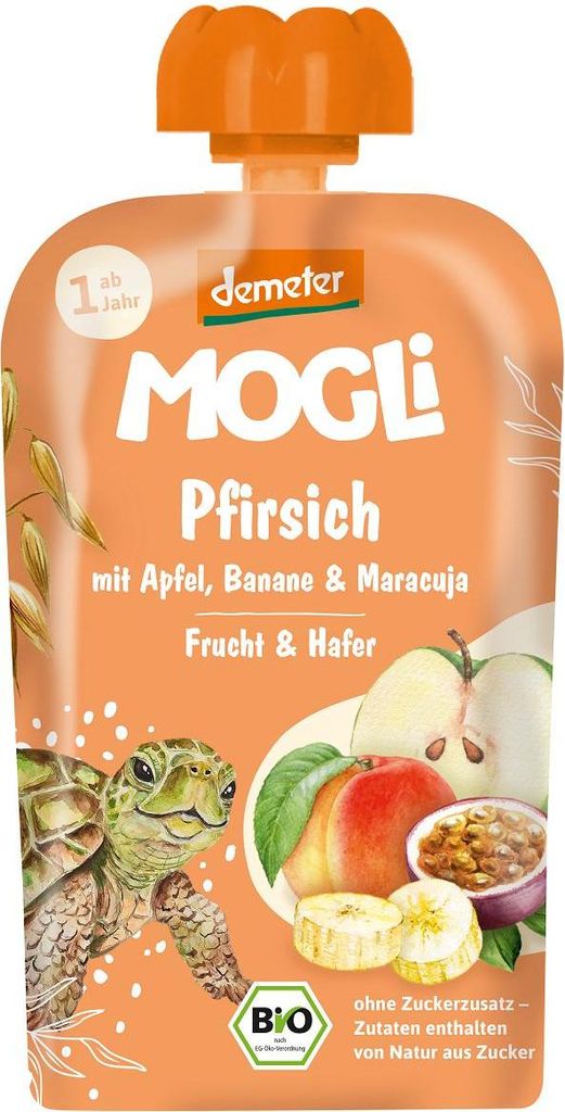 MUS JABŁKO - BRZOSKWINIA - BANAN - MARAKUJA - OWIES BEZ DODATKU CUKRÓW OD 1 ROKU DEMETER BIO 100 g - MOGLI