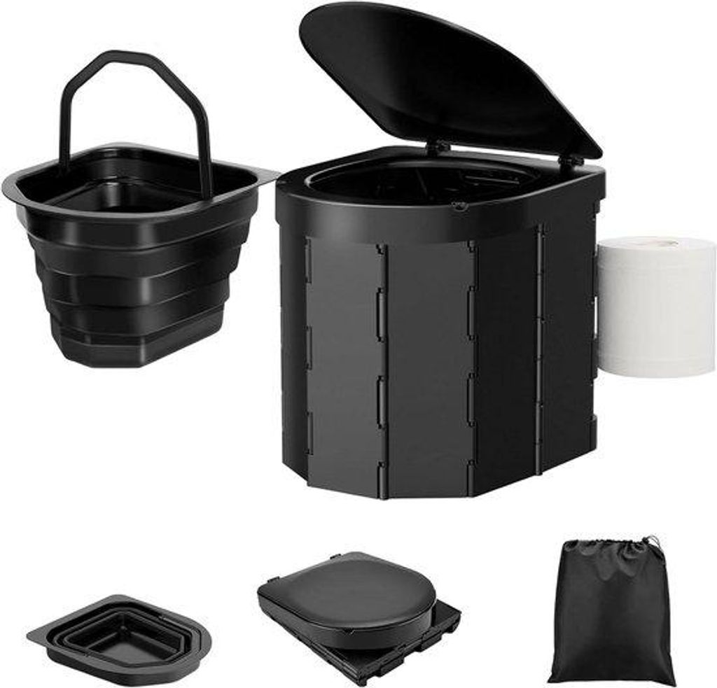 Portables Campingtoilet für Erwachsene, Hygienisch, Faltsam, Schwarz