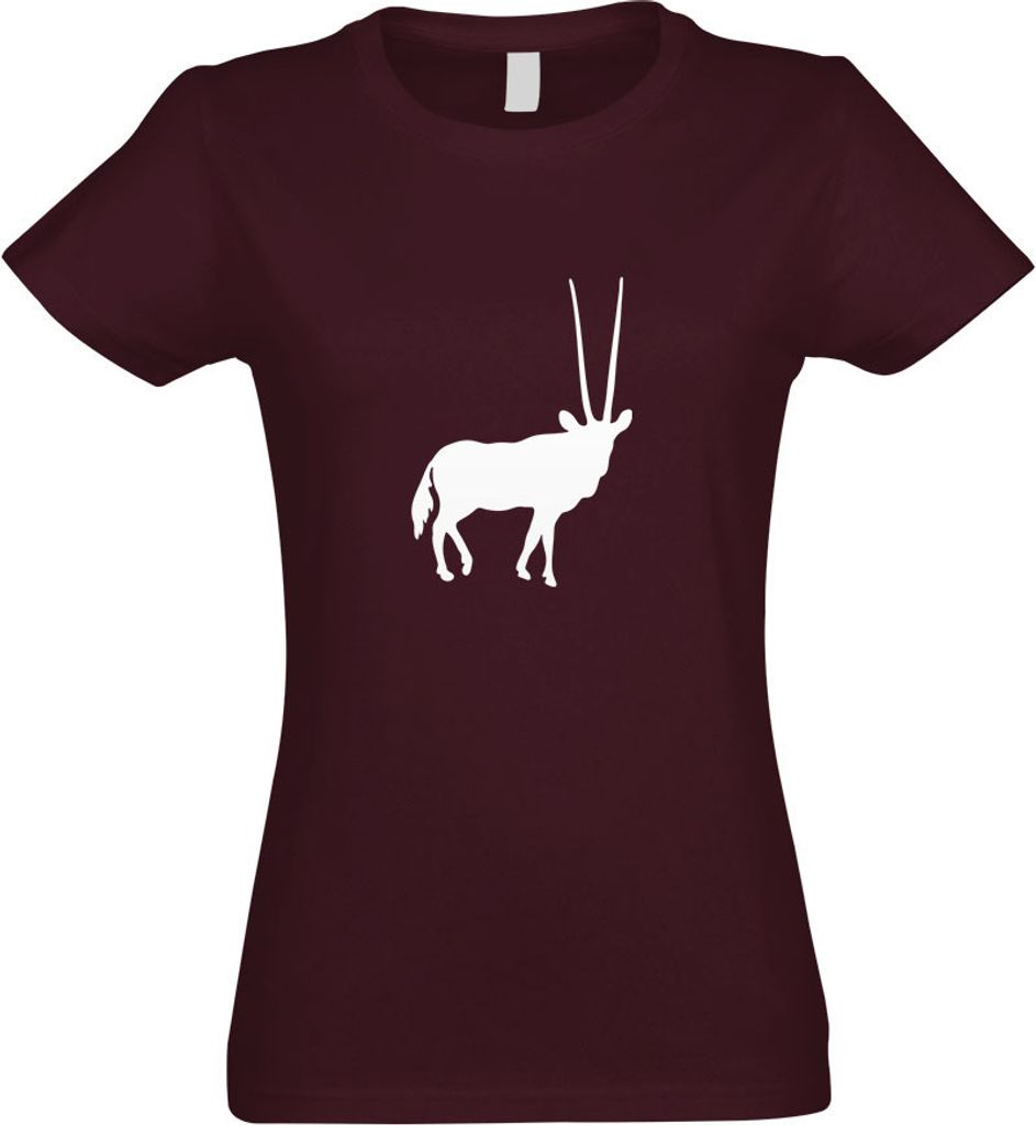 Kiwistar - T-Shirt tailliert - Damen - Burgund - Antilope Impala Kudu Gabelbock - mit Motiv Bedruckt - Funshirt Design - Sport - Freizeit - Damen - S