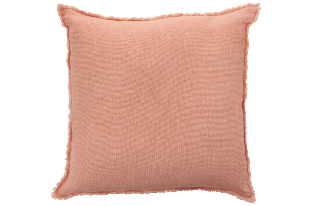 Coussin de Décoration en Lin Lavé Abricot J-Line 45x45 cm pour le Salon
