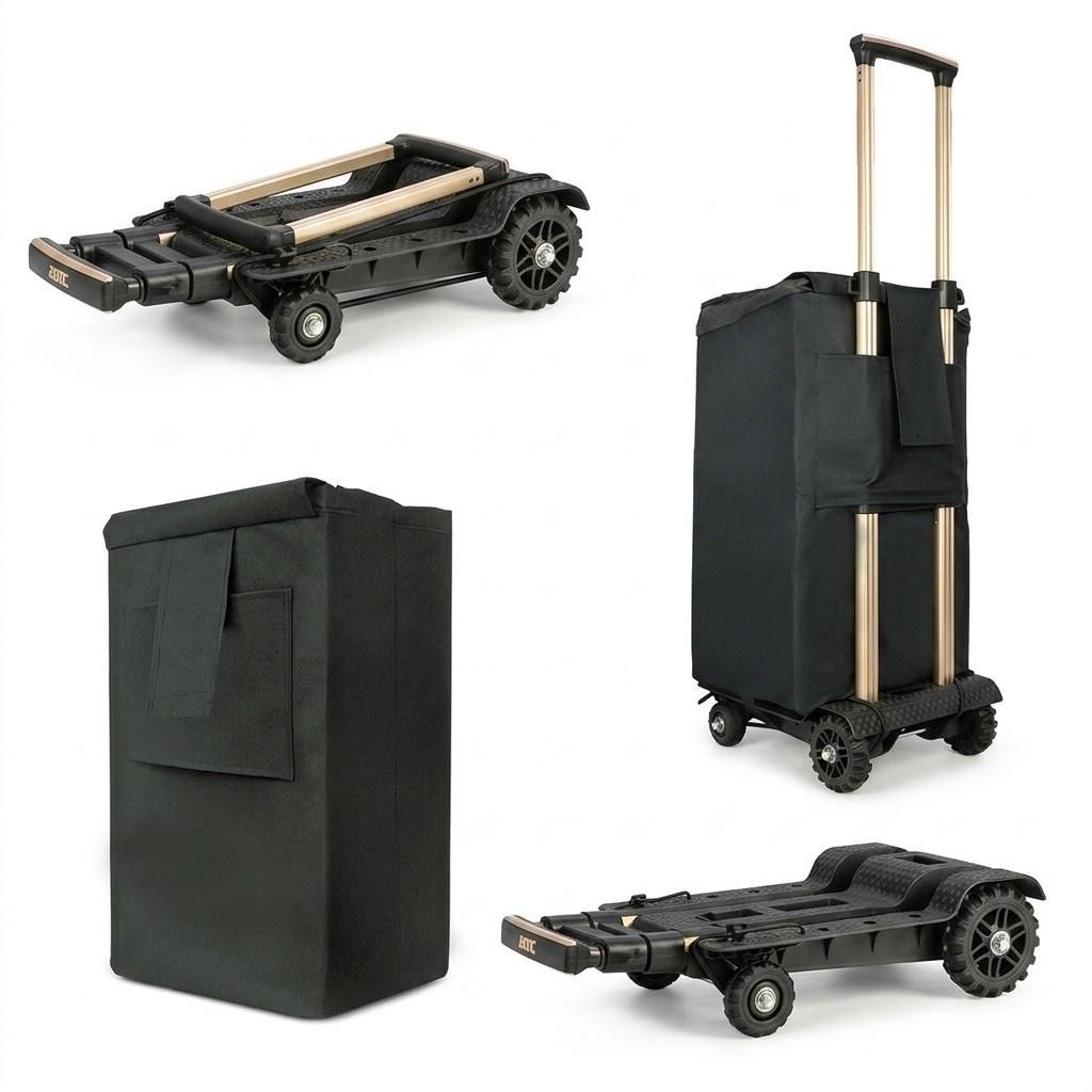Faltbare Sackkarre mit Tasche – 4 Räder Gepäckwagen & Produktbild 