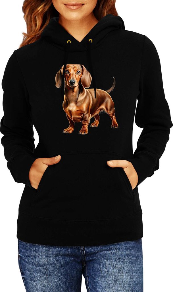 Damen Kapuzenpullover Dogs Breeds Dachshund Dog Breed 007, Lady XL / Schwarz