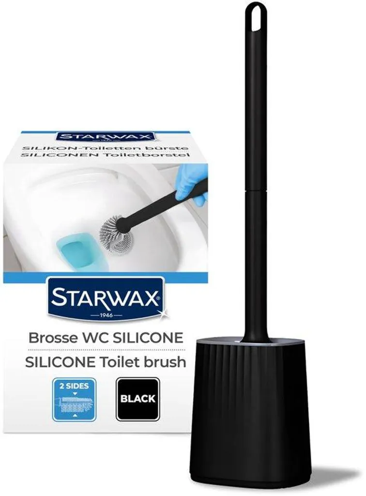 Brosse de toilettes en silicone noire double face à séchage ultra rapide