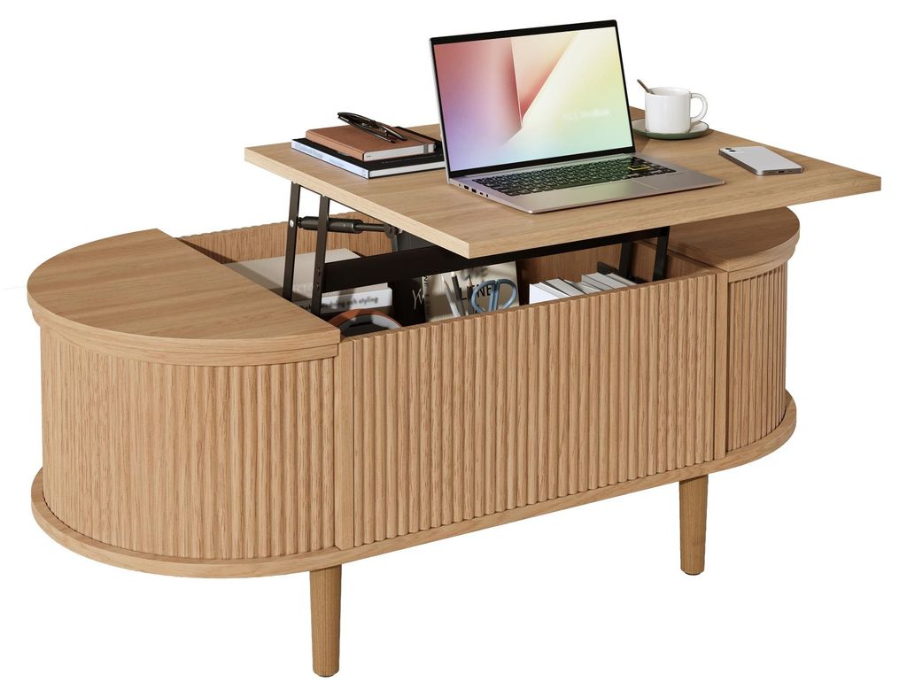 Ovaler, Verstellbarer Couchtisch ,mit Stauraum, Vintage-Stil, Wohnzimmer-Couchtisch, multifunktionaler Aufbewahrungstisch