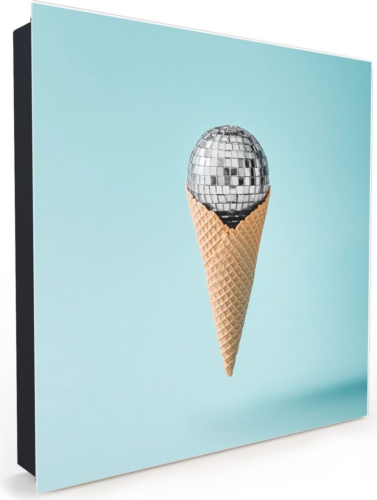 Nachbildung-Schlüsselkasten, Magnetpinnwand und Memoboard mit Glasfront Motiv Discokugel in Waffel