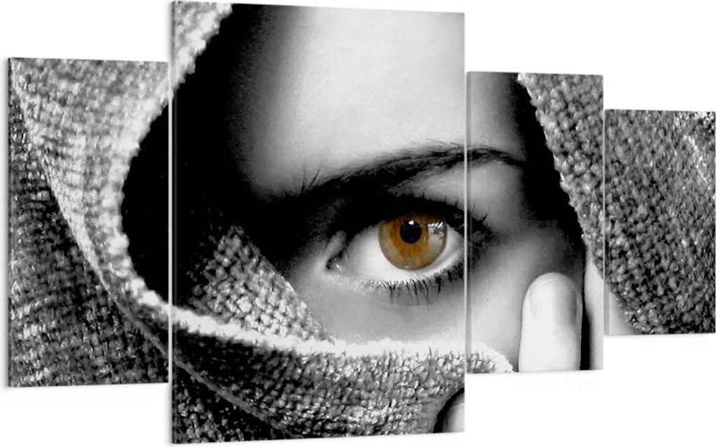 Bild auf Leinwand - Leinwandbild - Frau Gesicht Schal Geheimnis - 160x90cm - Wand Bild - Wanddeko - Leinwanddruck - Bilder - Kunstdruck - Wanddekor...