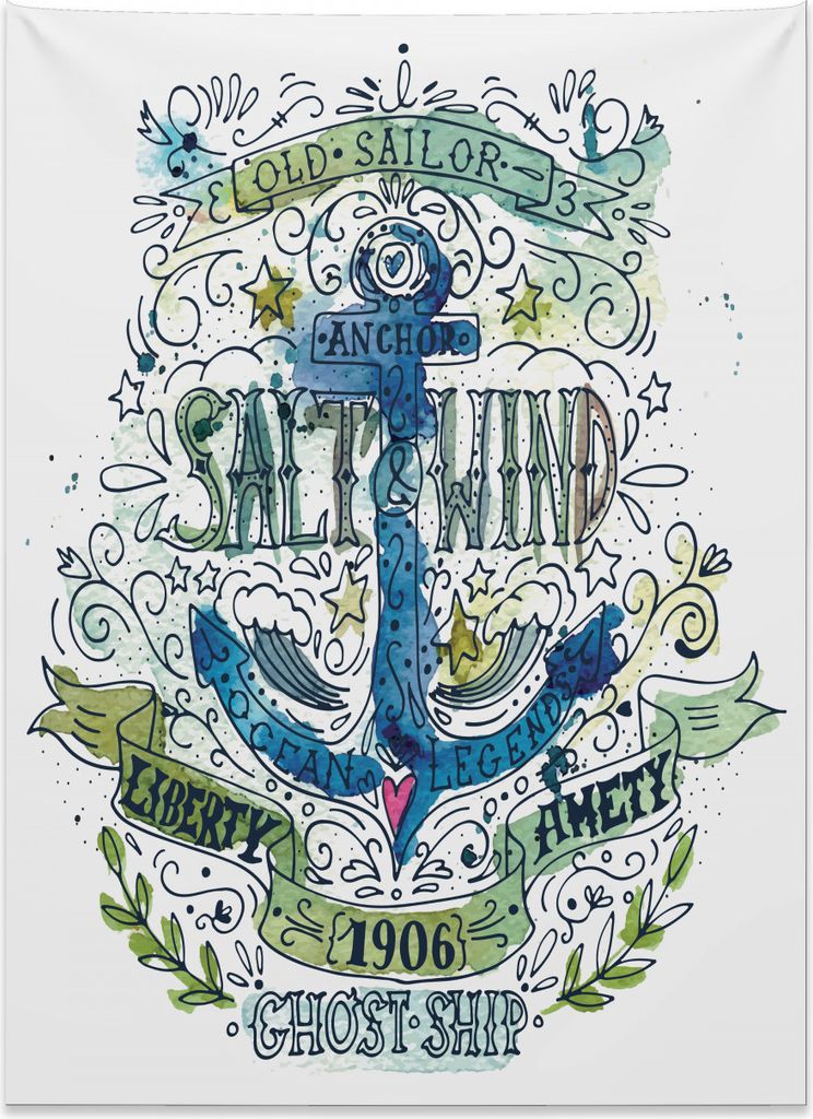Abakuhaus Marine Wandteppich, Ocean Legend Anchor aus Weiches Mikrofaser Stoff Kein Verblassen Klare Farben Waschbar, 110 x 150 cm, Mehrfarbig