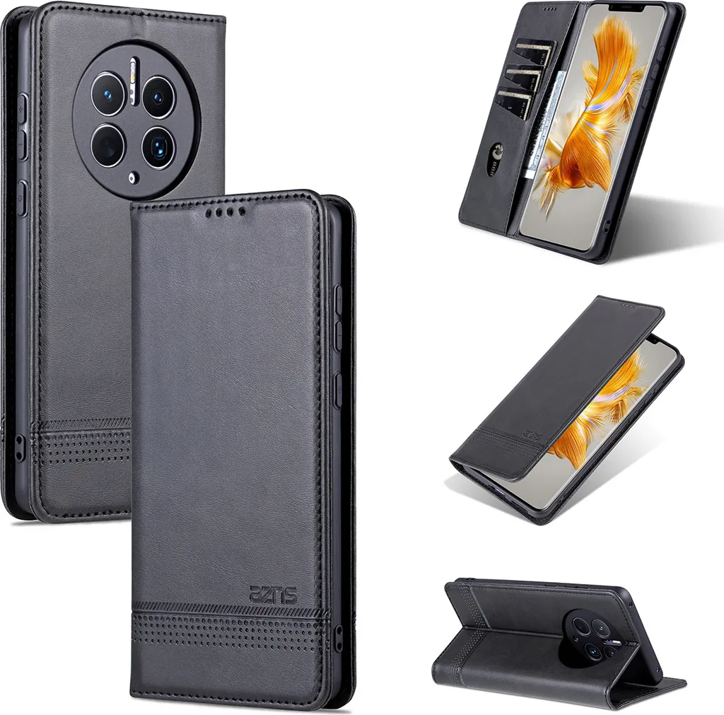 Custodia Libro Huawei Mate 50 Pro Nera con Calamita e Porta Carte