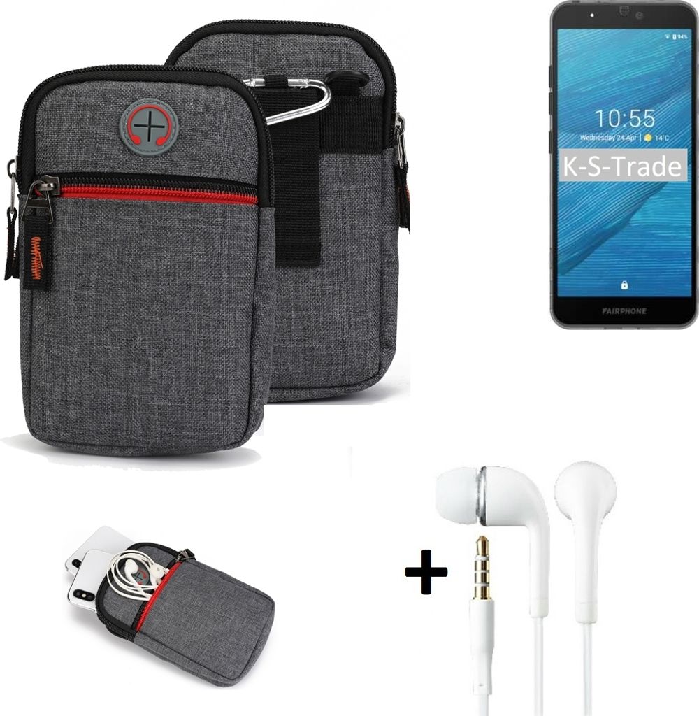 K-S-Trade Gürteltaasche + Kopfhörer kompatibel mit Fairphone Fairphone 3 Handy Tasche Holster Schutz Hülle Handy Hülle grau Zusatzfächer 1x