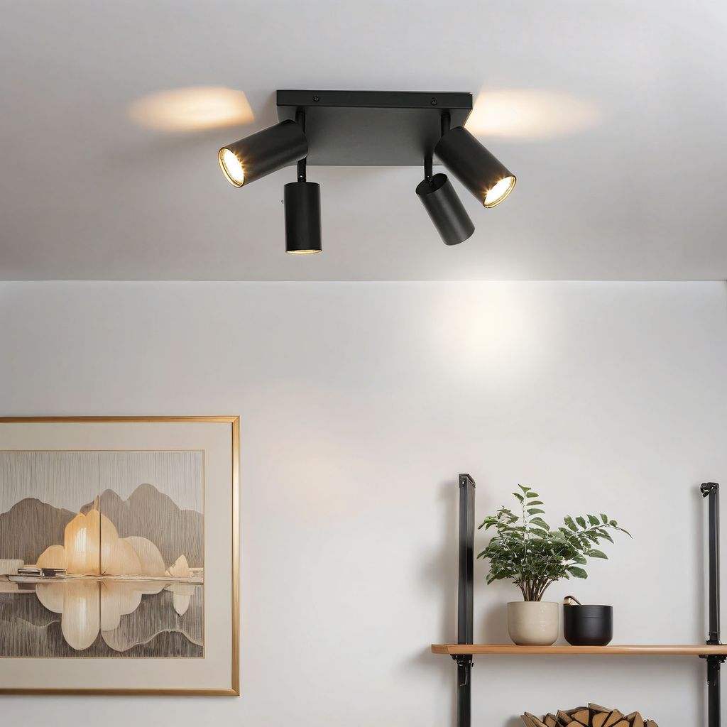 Deckenspot Metall verstellbar B: 25 cm Schwarz GU10 4-flammig Spot Lampe Decke
