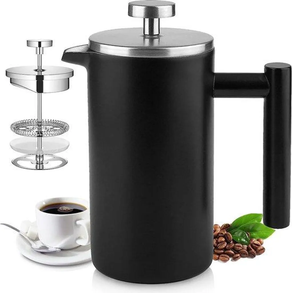 Cafetière à piston inox noir 1,5 litre pour un café filtre onctueux