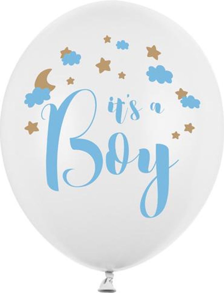 Luftballons 30 cm, It's a Boy, Pastel Pure White (1 Packung / 50 Stück)