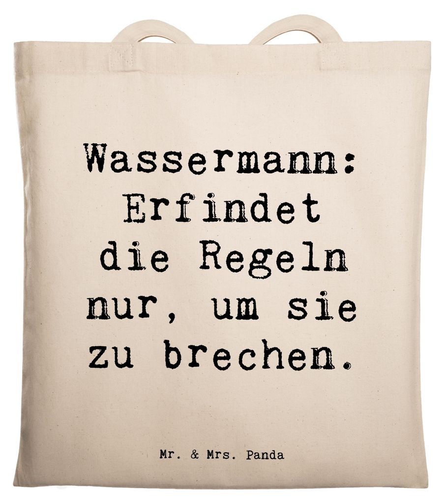Mr. & Mrs. Panda Schultasche Spruch Wassermann Freigeist - Transparent - Geschenk, totebag, Shopping Tasche, Tierkreiszeichen, Regelbruch, Tote Bag...
