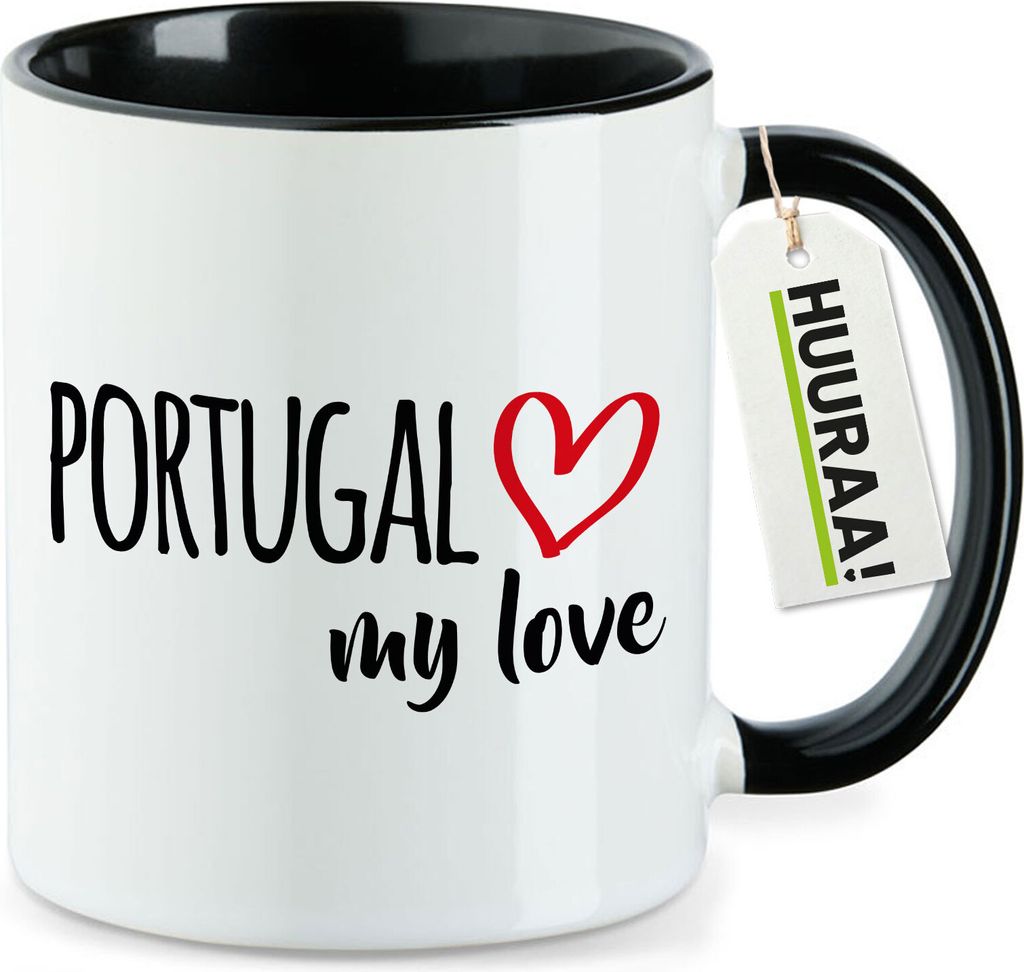 Huuraa Kaffeetasse Portugal my love 330ml Schwarz Keramik Kaffeebecher Geschenkidee