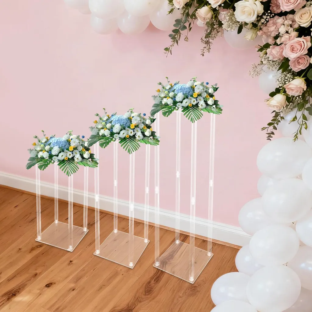 Lot de 3 Supports à Fleurs de Mariage 40/60/80 cm en Plastique Transparent