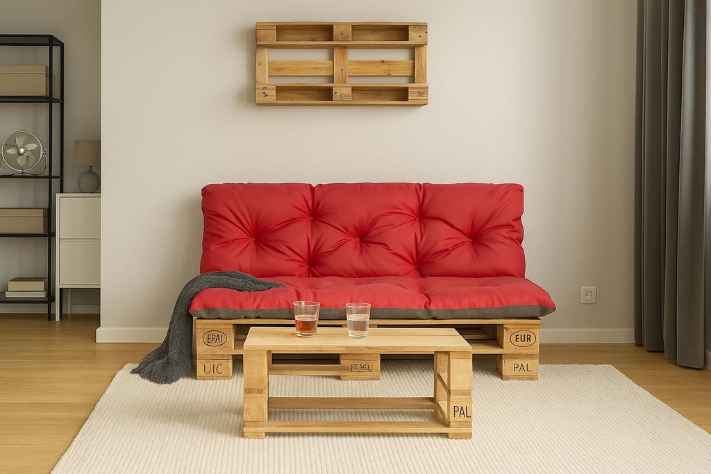 Cuscino per pallet 120x60x40cm, cuscino da giardino rosso