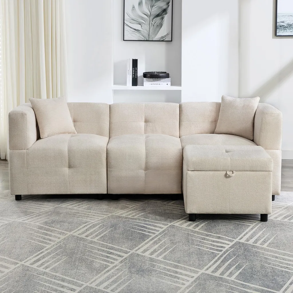 Canapé d'angle avec rangement et lit : la solution gain de place beige - 5