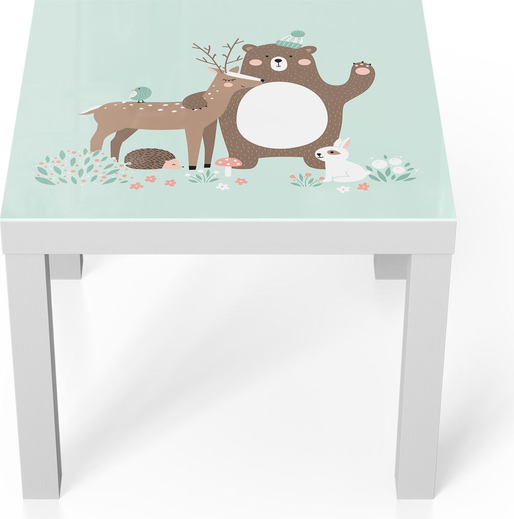 DEQORI Couchtisch 55x55 cm Weiß 'Waldtierfreunde' Glas Beistelltisch Glastisch modern