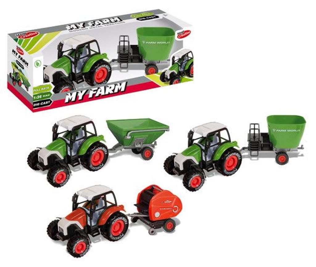 My Ranch Metall Traktor mit Anhänger in Box Mix Farben 30cm MC Preis pro Stück