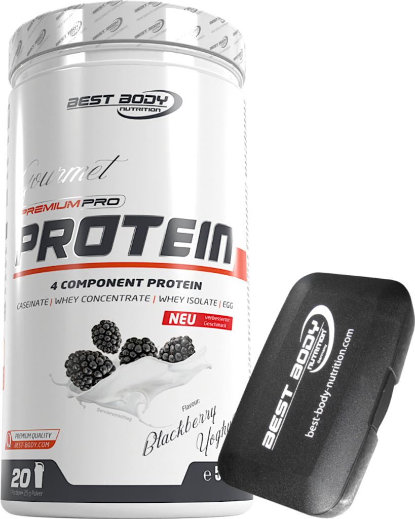 Best Body Nutrition - Gourmet Protein - Blackberry Yoghurt - 500 g Dose + Pillenbox