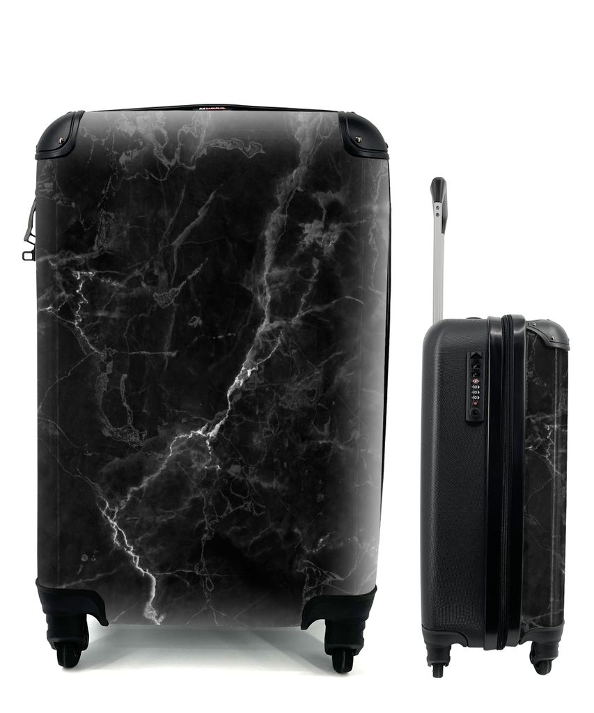 MuchoWow Koffer Handgepäck Trolley Rollkoffer Kleine Reisekoffer mit 4 Rollen - Marmor - Schwarz - Weiß - Textur - Marmoroptik - Cabin Size < 5...
