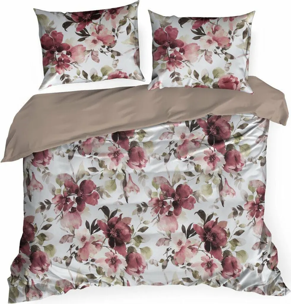 Parure de lit 160x200 cm en coton blanc et rouge fleurs Eurofirany chic