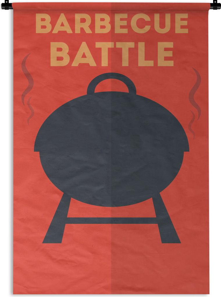 MuchoWow Wandteppich Wandbehang Barbecue-Illustration mit dem Zitat "Barbecue Battle". 60x90 cm Tapisserie Dekoration Wandtuch - Foto-Teppich - A...