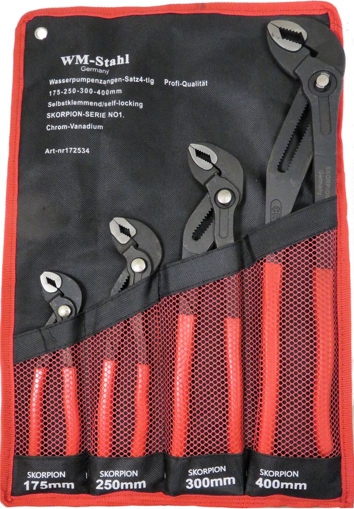 4 tlg Wasserpumpenzangen + Druckknopf + Schnellverstellung Zangen