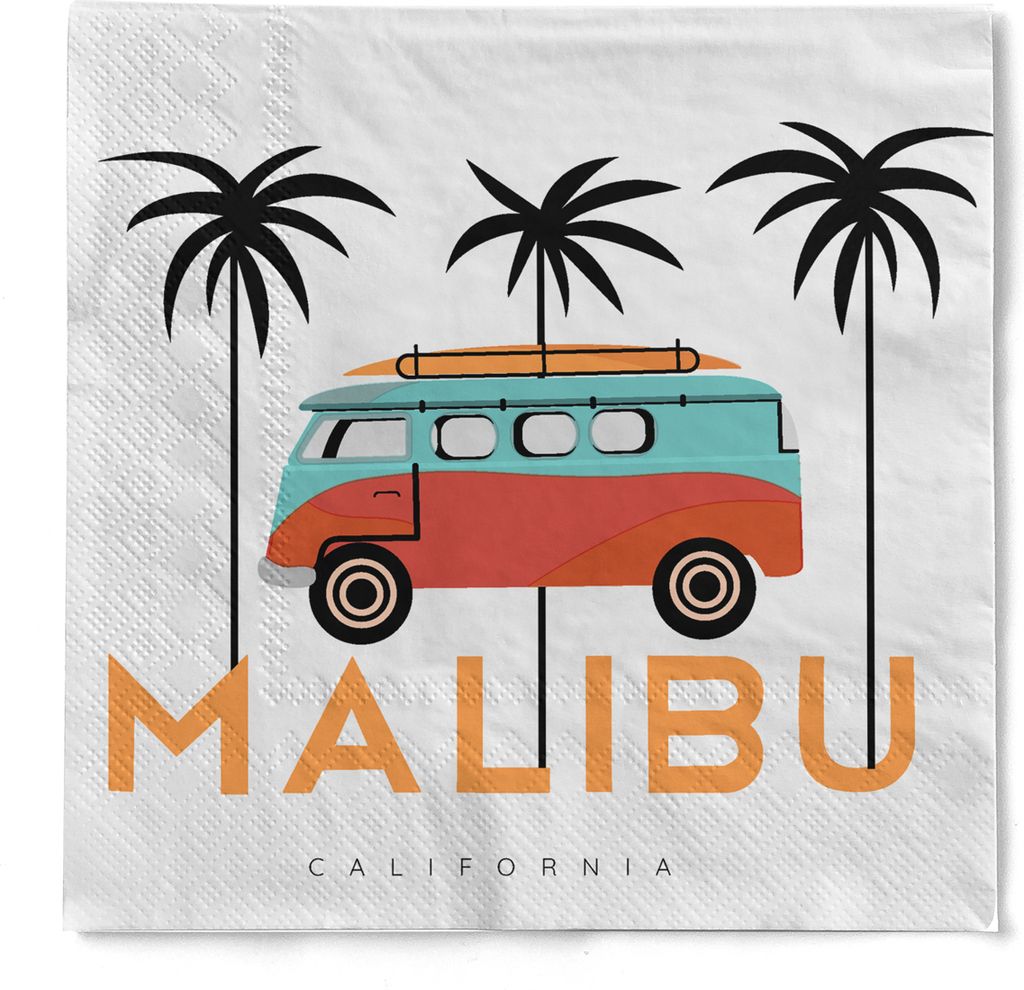 HAPPY PAPER Serviette "California" in Weiß aus Tissue 33 x 33 cm, 20 Stück - Kalifornien Sommer Urlaub