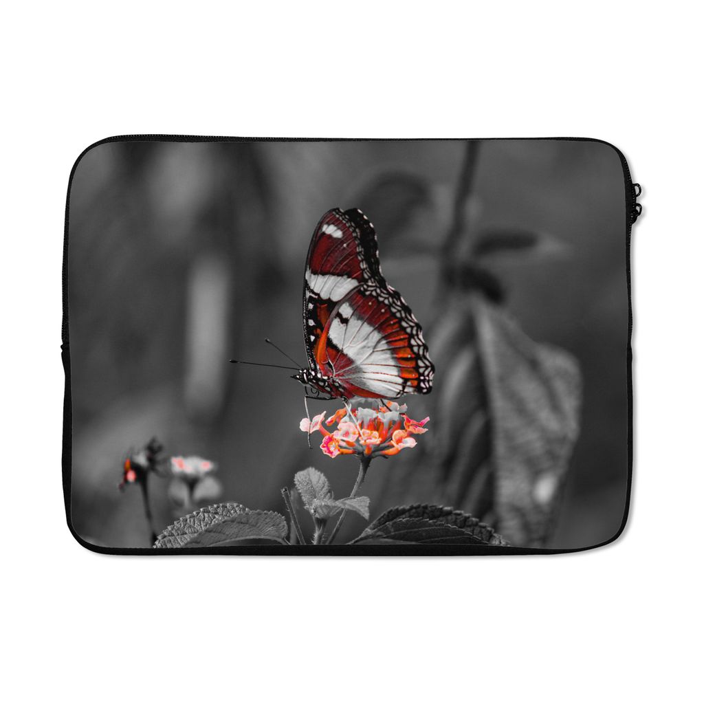 MuchoWow Laptop Hülle 14 ZollSchmetterling - Tiere - Blumen - Schwarz und weiß - Orange Laptoptasche - Laptoptasche - Stoßsicher - Schutzhaube