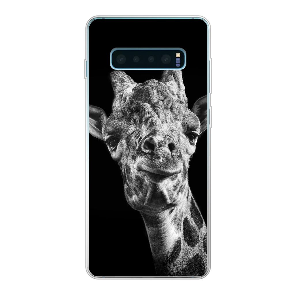 MuchoWow Handyhülle Schutzhülle Hülle für Samsung Galaxy S10 Plus Giraffe - Tier - Schwarz - Weiß Silikon Softcase Handy Hülle - Schutzhülle