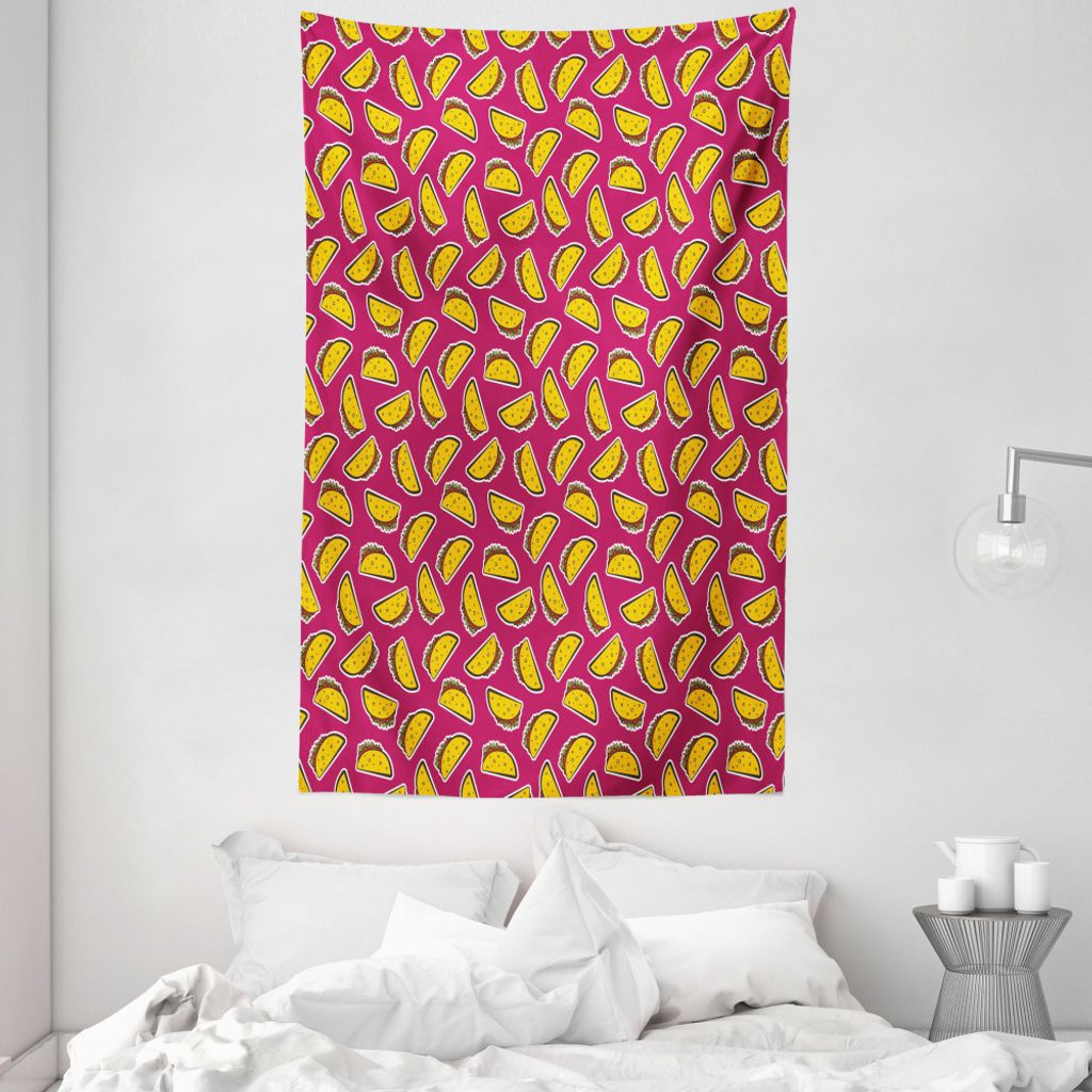 ABAKUHAUS Mexikaner Wandteppich und Tagesdecke, Cartoon Pop-Art Taco aus Weiches Mikrofaser Stoff Waschbar ohne Verblassen Digitaldruck, 140 x 230 ...