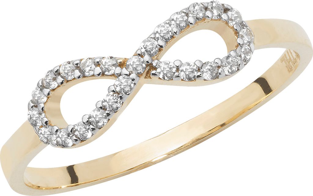 Wunderschöner 9 Karat (375) Gold Damen - Ring - Unendlichkeit mit Zirkonia (synth.), 60 (19.1); TRS17055RSS
