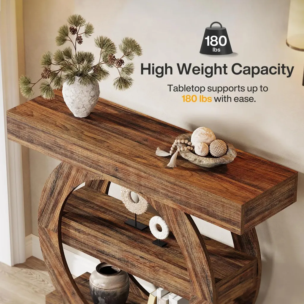 Table console étroite bois gris 105 cm pour optimiser l'entrée vide - 6