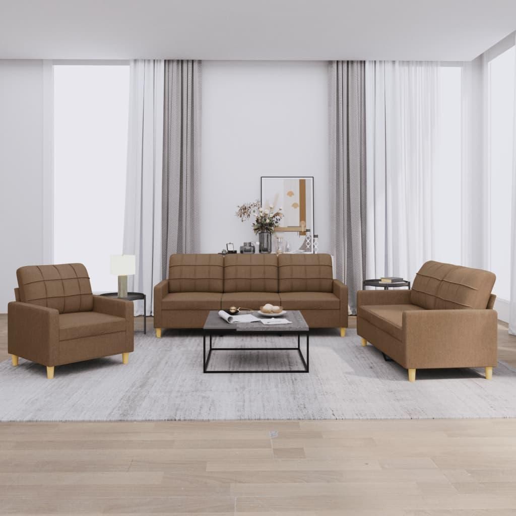 vidaXL 3-tlg. Sofagarnitur mit Kissen Braun Stoff Produktbild 