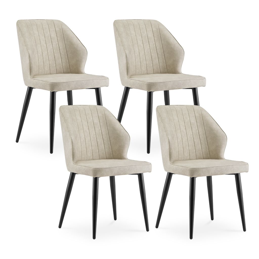 CLIPOP Esszimmerstuhl,4er Set Kunstleder Küchenstuhl, Empfangsstuhl mit Rückenlehne Metallbeinen,Beige
