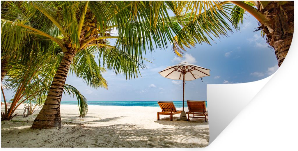 MuchoWow Wandtattoo Wandsticker Wandaufkleber Strand - Strandkorb - Sonnenschirm 160x80 cm Selbstklebend und Repositionierbar - Sticker - Dekorfolie