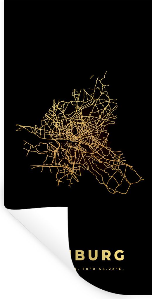 MuchoWow Wandtattoo Wandsticker Wandaufkleber Hamburg - Gold - Karte - Stadtplan 40x80 cm Selbstklebend und Repositionierbar - Repositionierbar -...