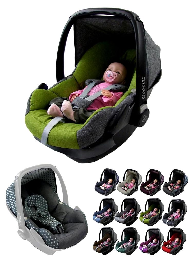 BambiniWelt Ersatzbezug Babyschale – 5-teiliges Set kompatibel mit Maxi-Cosi Pebble Babyschale, inkl. Sitzbezug, Gurtpolster, Sonnenverdeck & Kop...