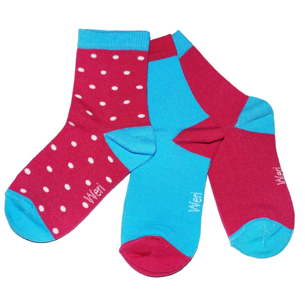 Kinder Socken 3-er Pack aus Baumwolle Pünktchen Pink Größe 35-38