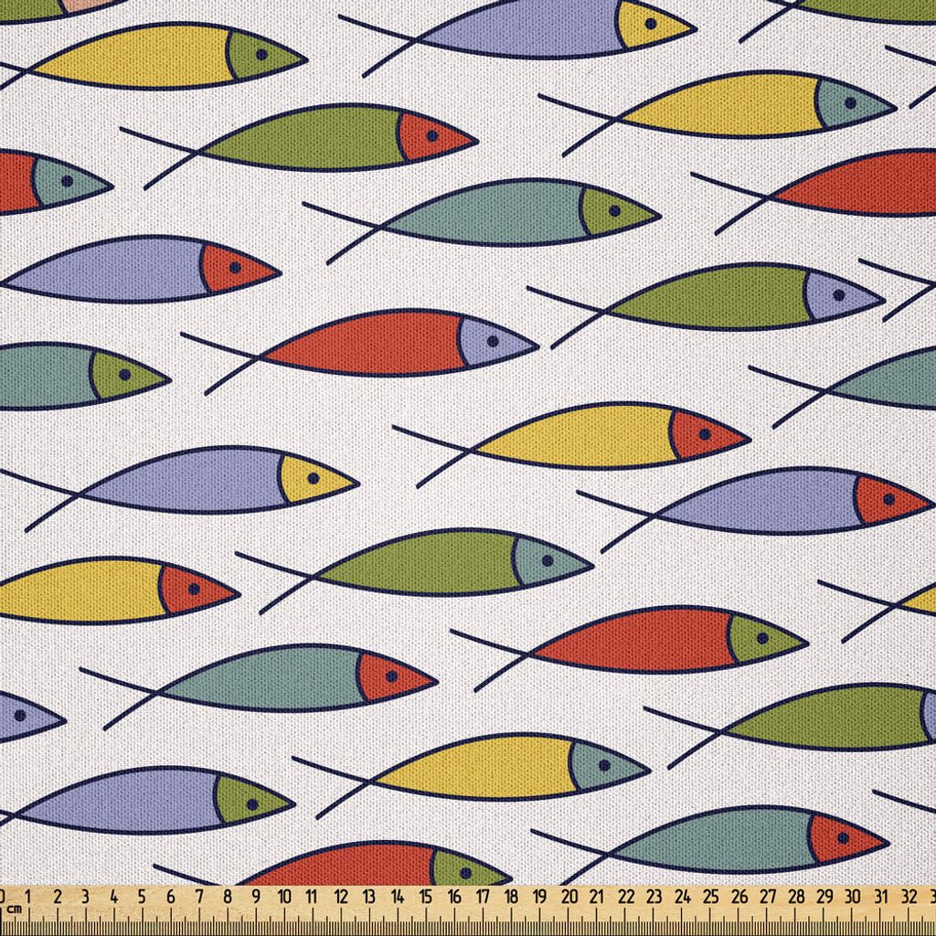 ABAKUHAUS Unterwasser- Microfaser Stoff als Meterware , Wiederholende Minimalistische Bunte Fische Motiven Skizzenhafte Illustration, 2 M (230 x 20...
