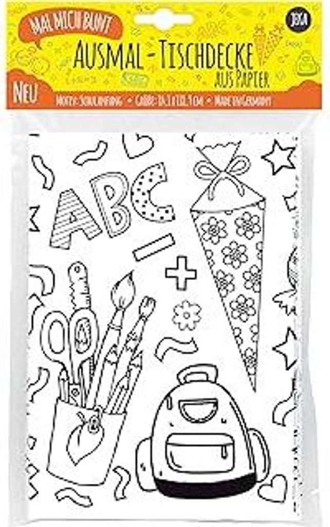 JEKA Ausmal-Tischdecke Schulanfang, Geschenkidee für Schultüte, Geschenke Schulanfang, Dekoration Schulanfang, Geschenk Zuckertüte, Schulanfang ...