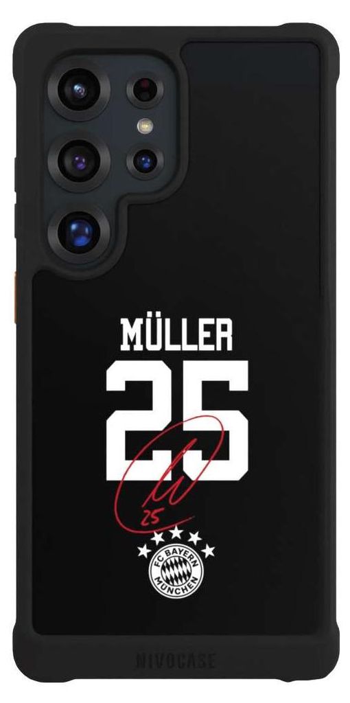 NIVOCASE Hülle für Samsung Galaxy S25 Ultra Stoßfeste Handyhülle NIVOmax Case Schwarz FC Bayern München FCB Thomas Müller