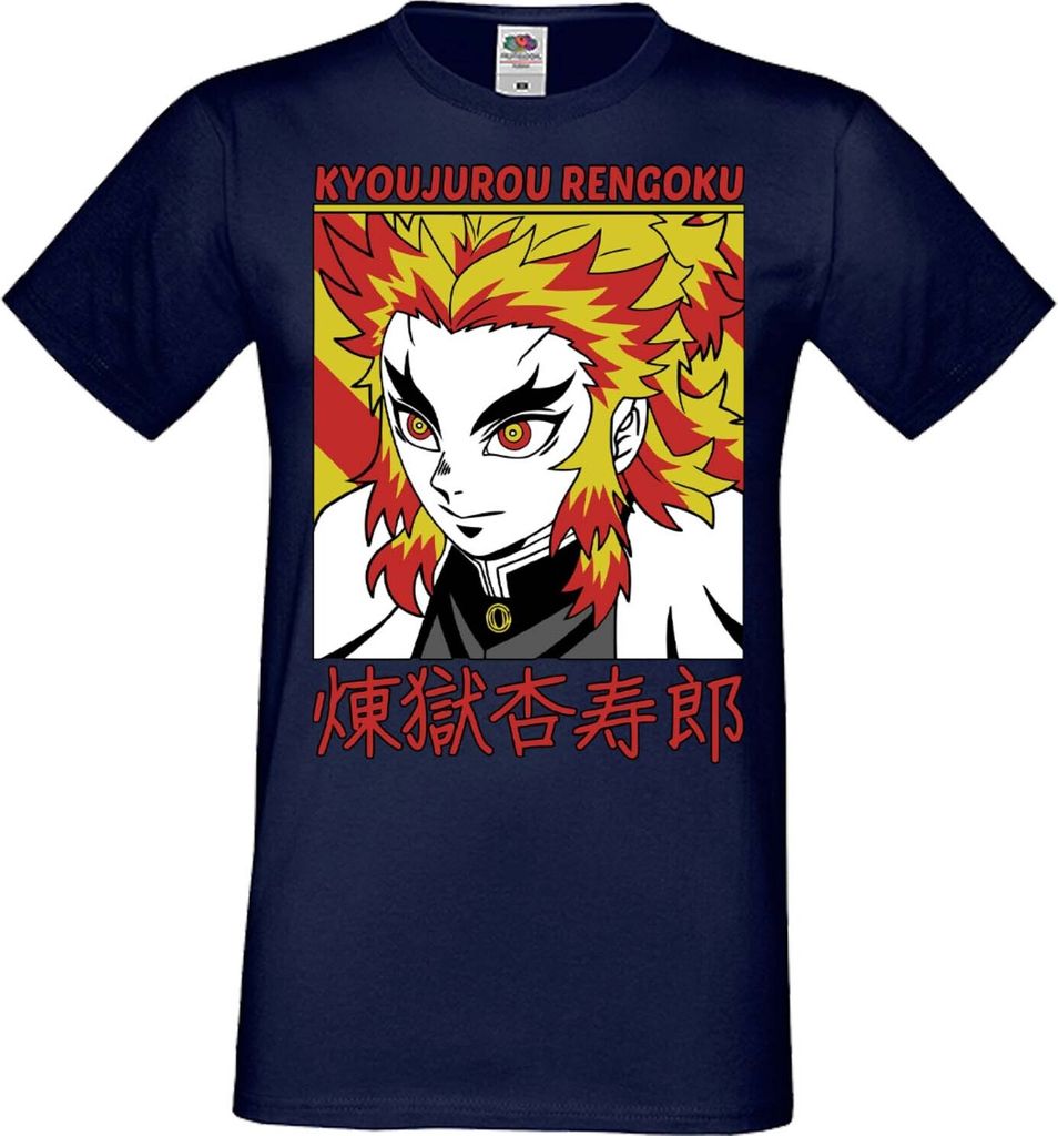 Herren T-Shirt Manga Anime Demon Anime Slayer Kyojuro Rengoku 02 Fastest Sword, Man 3XL / Dunkelblau