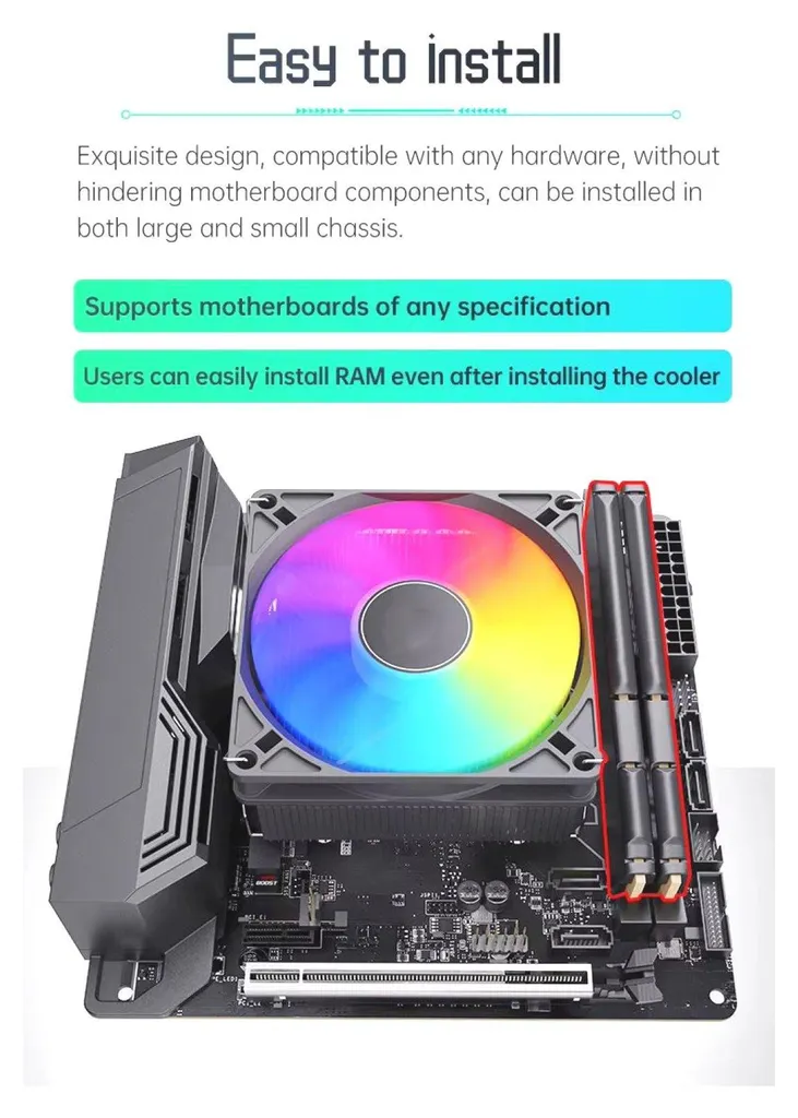 Ventilateur CPU BRAINZAP ITX ARGB 4-Pin PWM pour PC Compact Intel AMD - 10