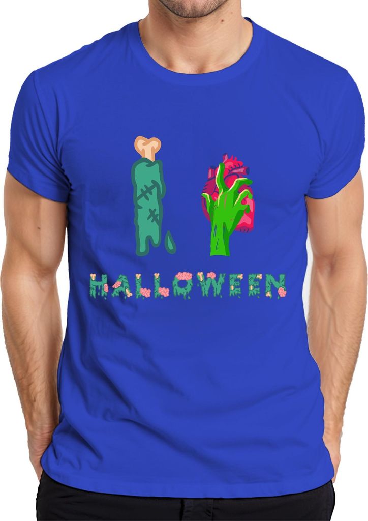 HALLOWEEN Zombie Hand Herz Knochen Blutig Horror Grusel Spuk Herren T-Shirt, Blau, XL