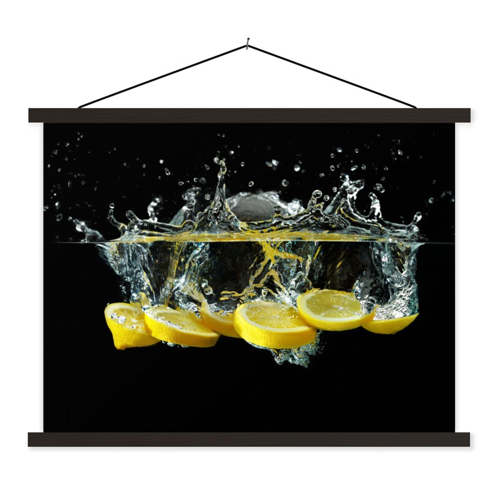 MuchoWow Textilposter Zitrone - Frucht - Gelb - Stilleben - Wasser 40x30 cm mit schwarzem Rahmen - Dekorationen