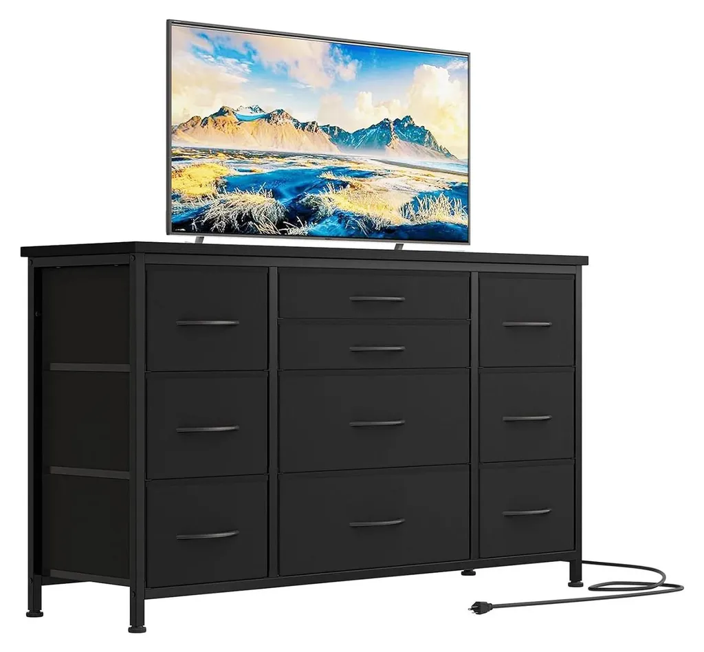 Commode Meuble TV multimédia 10 tiroirs de rangement en métal et tissu