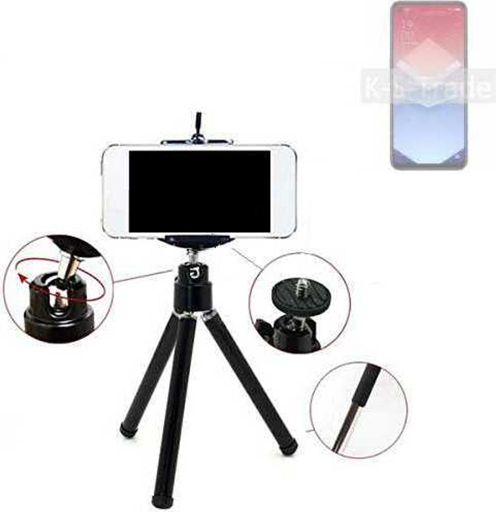 K-S-Trade Smartphone Stativ Dreibein kompatibel mit Oppo K10x Tripod aus Aluminium Klemmstativ Stativ Adapter für Mobiltelefone schwarz 1x