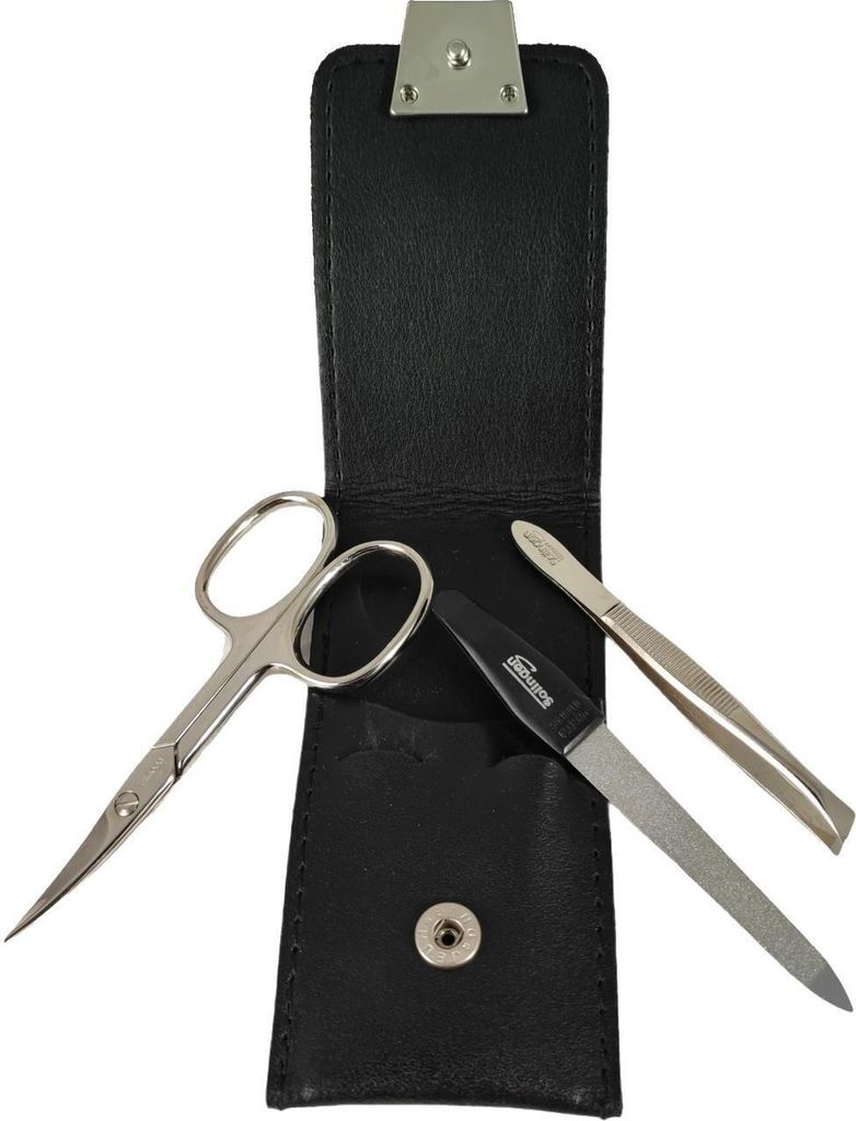 3-teiliges Solingen Maniküre Set mit Leder Etui, Nagelschere, Feile, Pinzette, Germany